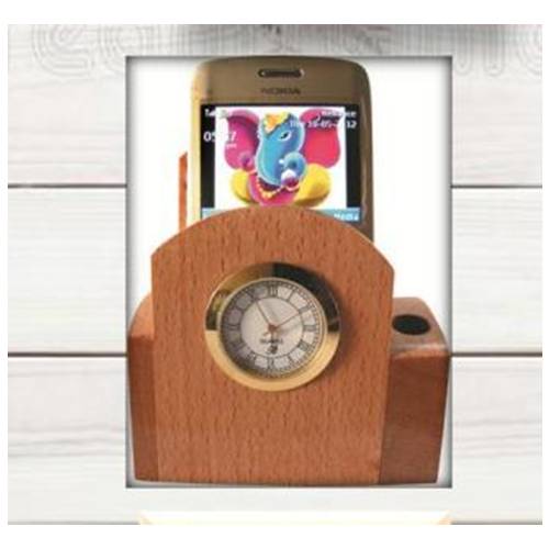 Wooden mobile holder with watch